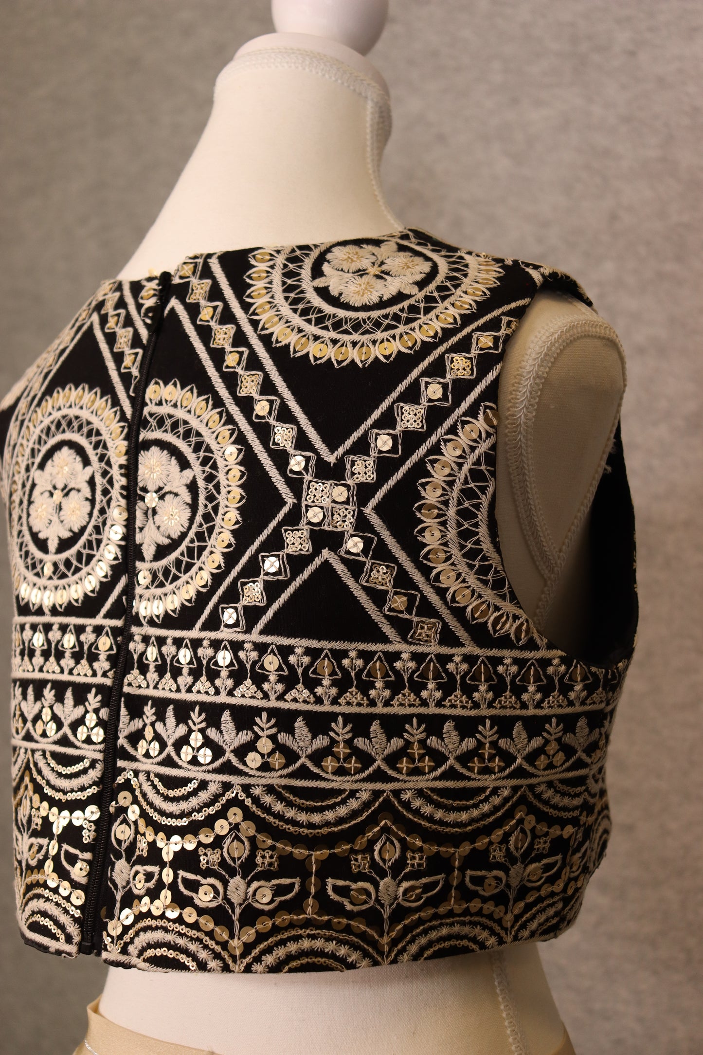 Women’s Black Cotton Embroidered golden Sequin Crop Top