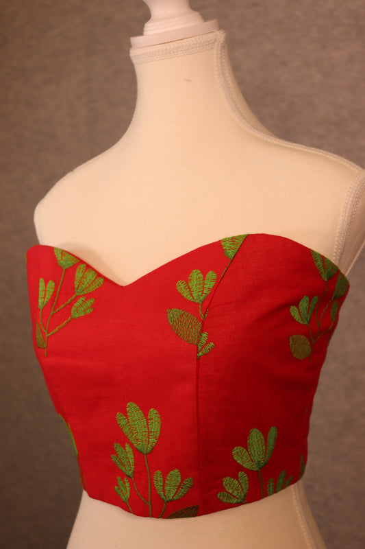 Women’s Red Cotton Embroidered Crop Top