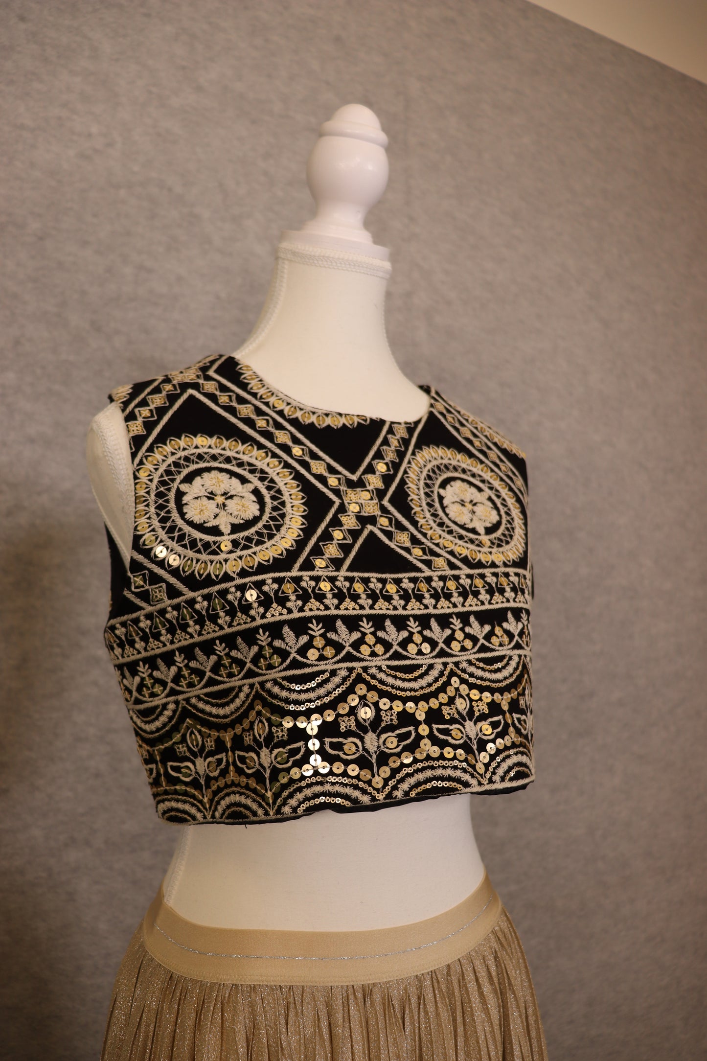 Women’s Black Cotton Embroidered golden Sequin Crop Top