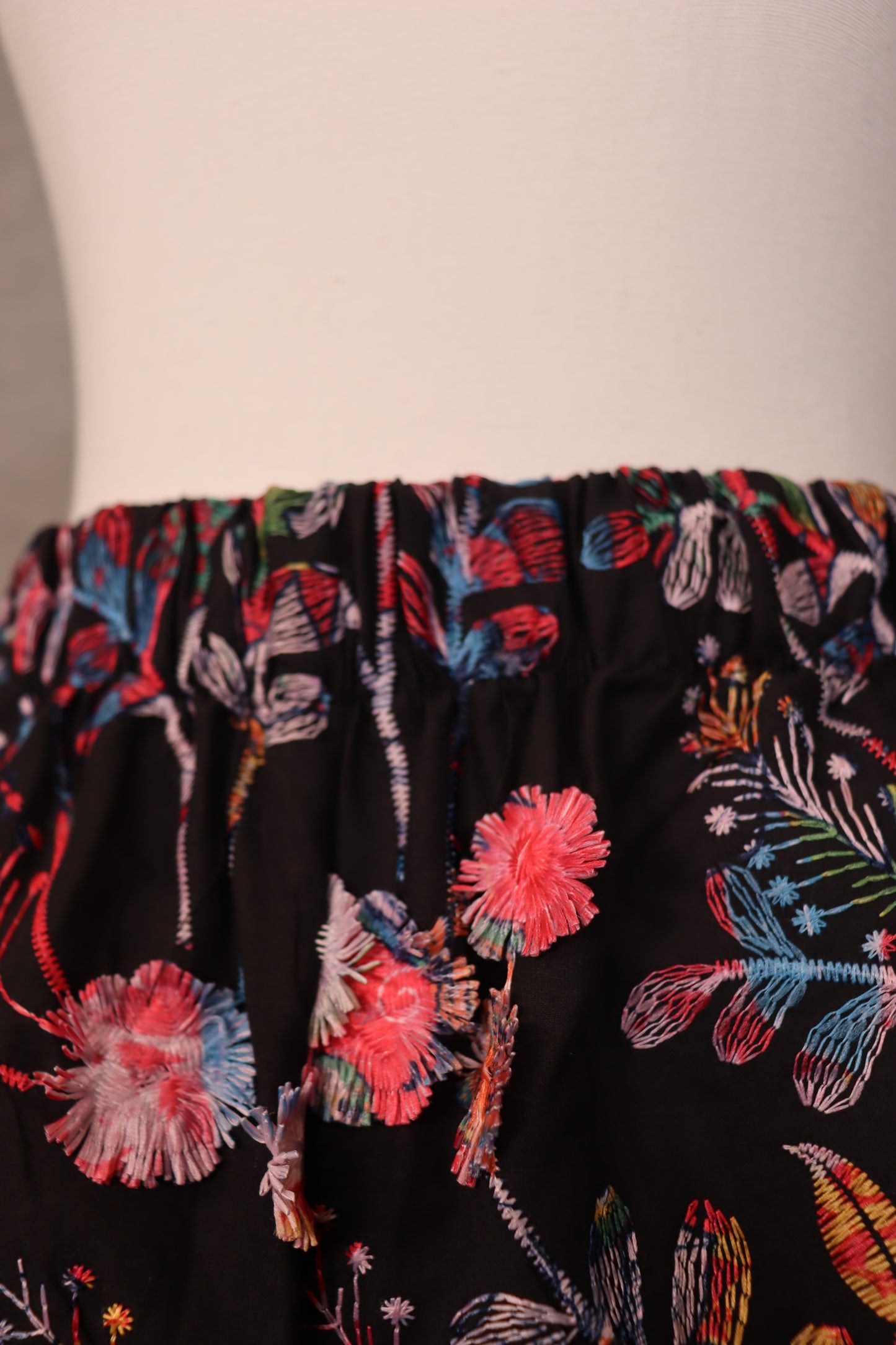 Women’s Black 3D Floral Embroidered Cotton Wide-Leg Pants
