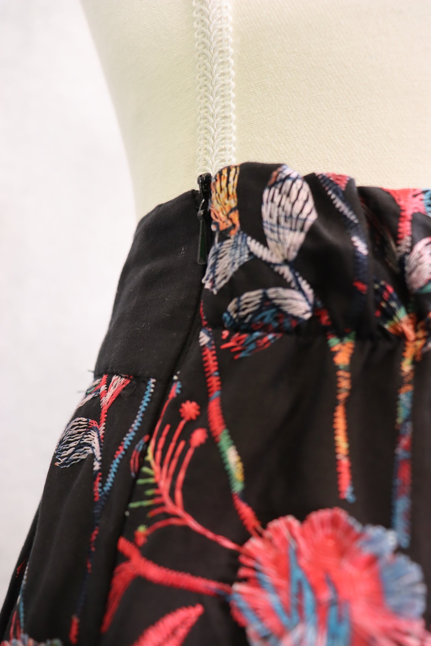 Women’s Black 3D Floral Embroidered Cotton Wide-Leg Pants