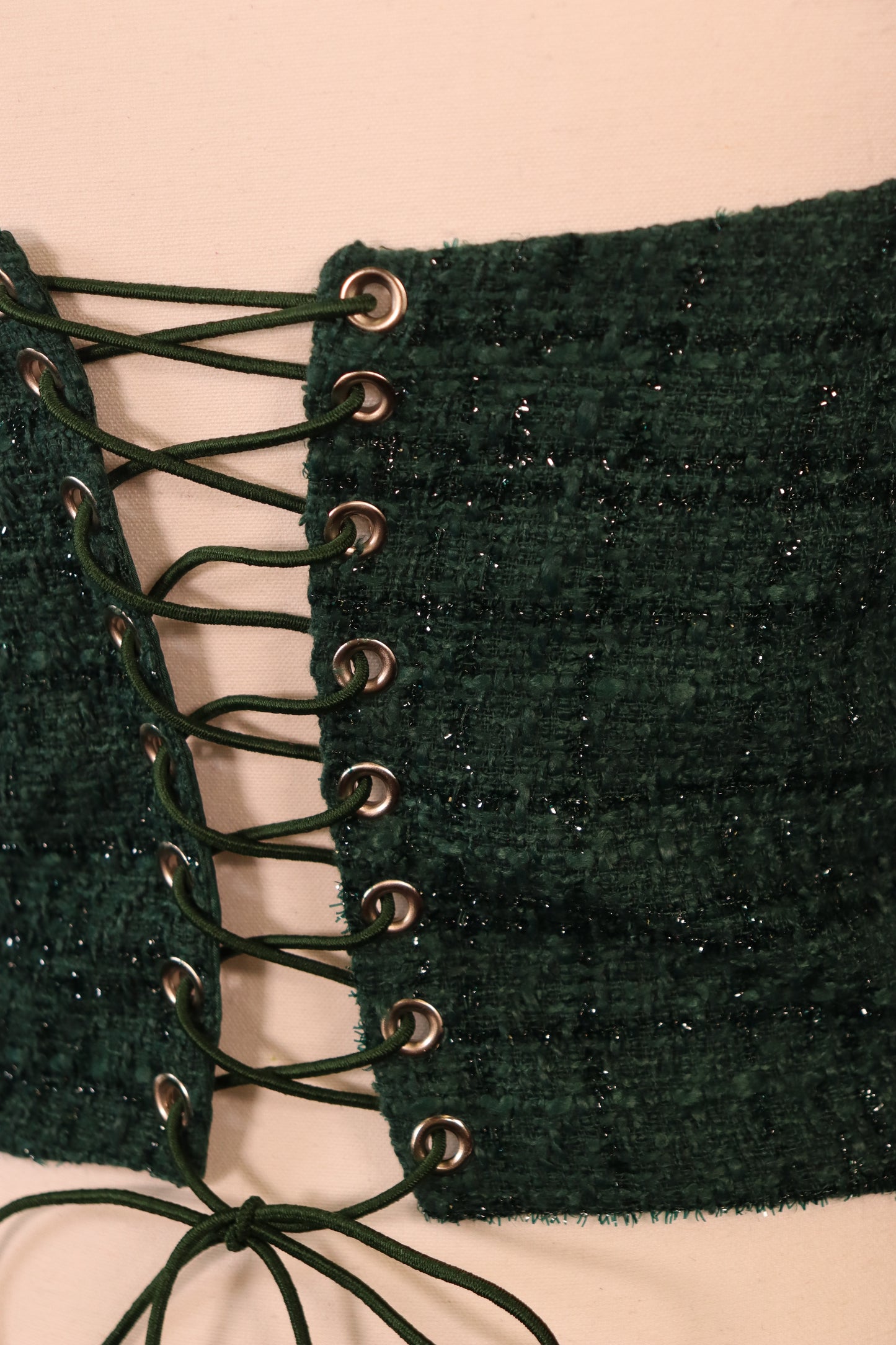 Women’s Green Chenille Lace-Up Crop Top