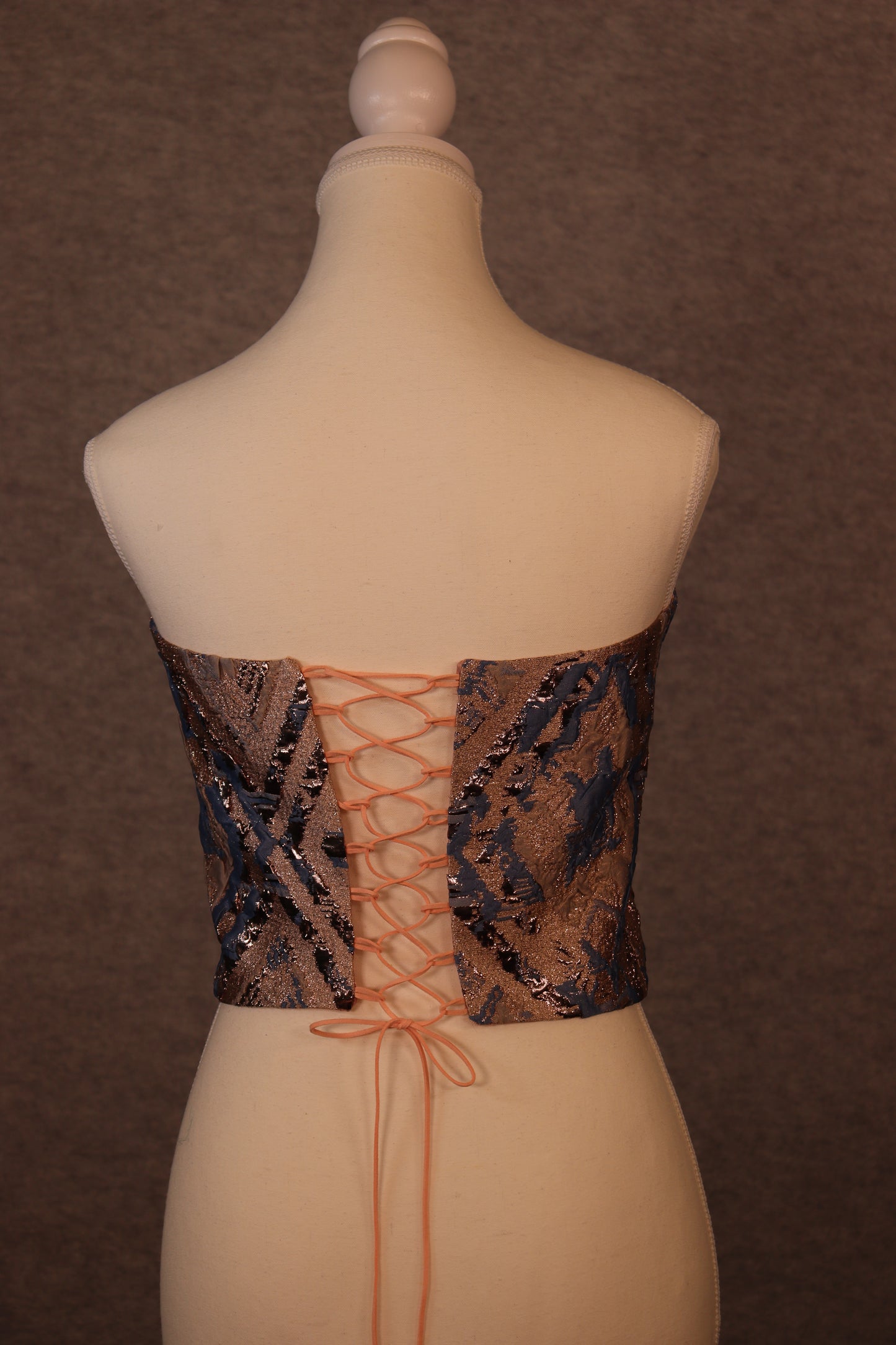 Women’s Rose gold Jacquard Lace-Up Crop Top with Blu Accent