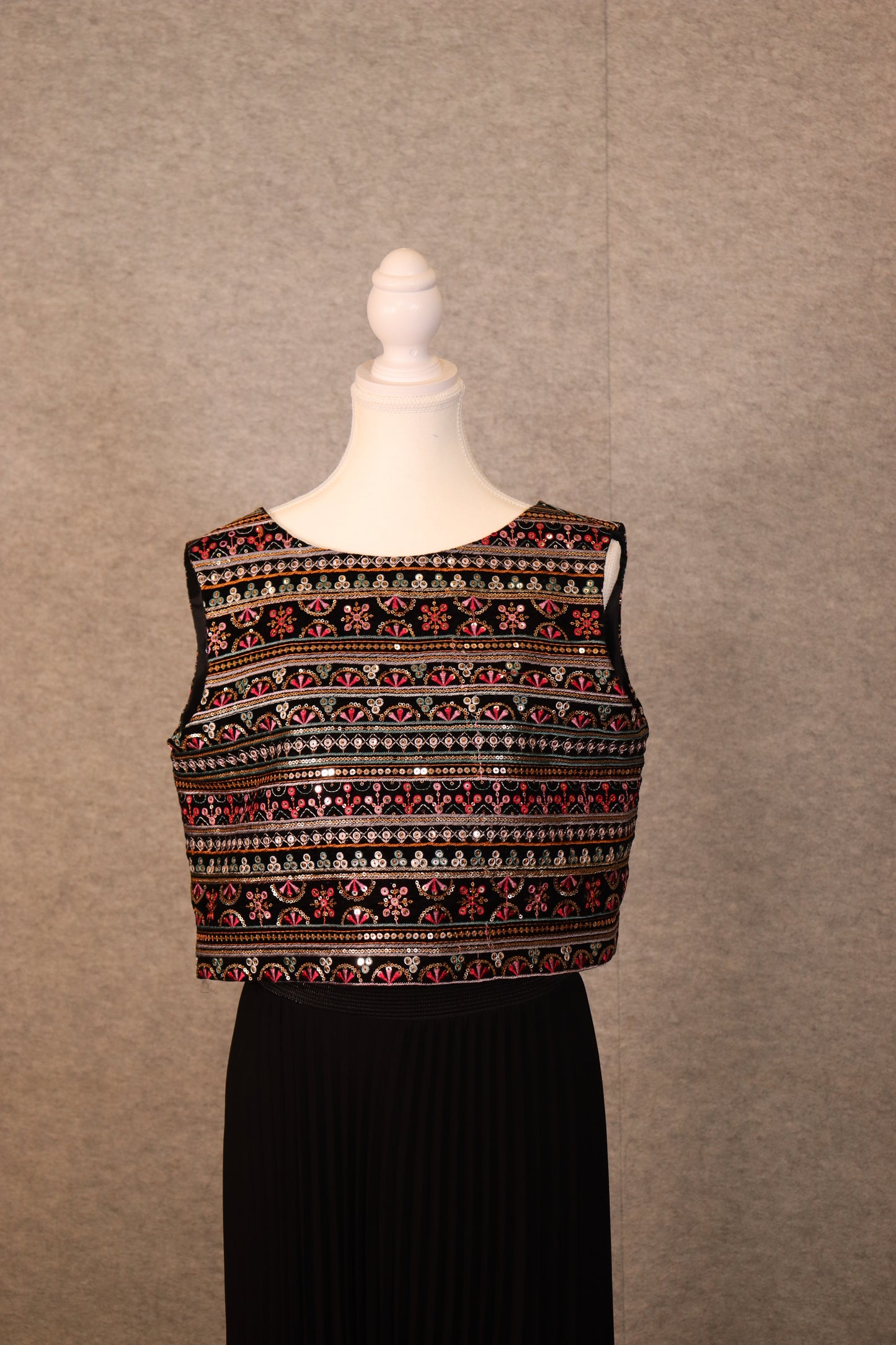 Women’s Black Velvet Embroidered Sequin Crop Top