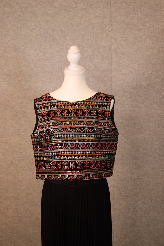 Women’s Black Velvet Embroidered Sequin Crop Top