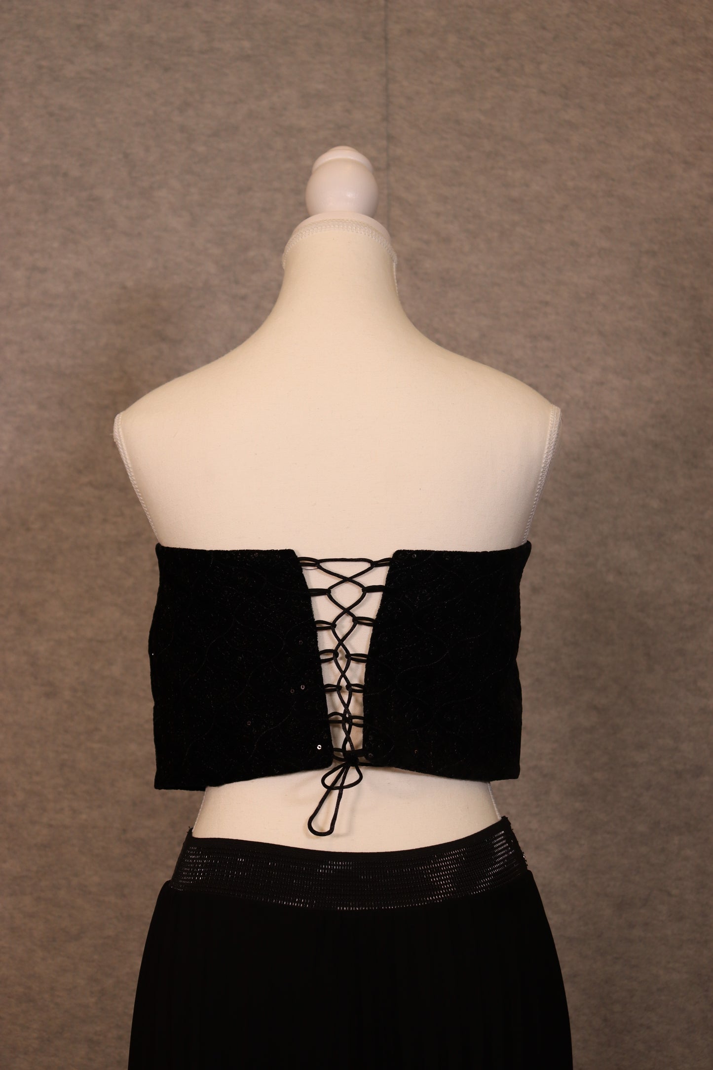 Women’s black velvet embroidered sequin crop top