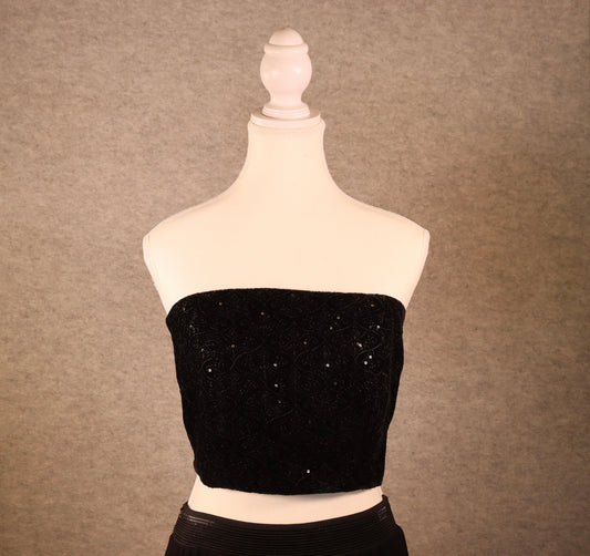 Women’s black velvet embroidered sequin crop top