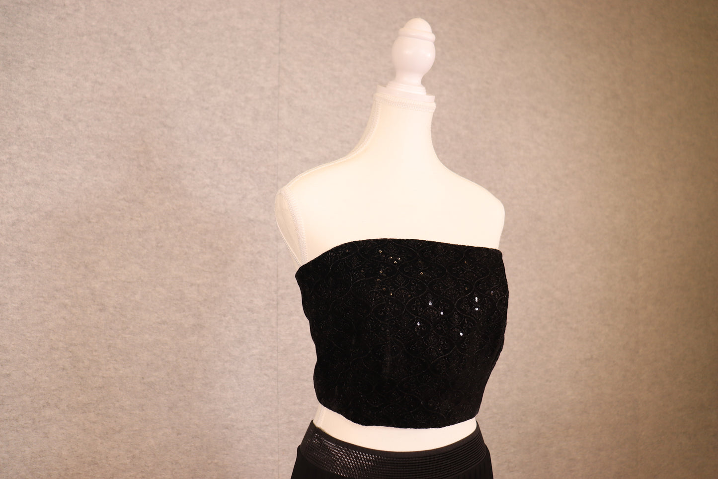 Women’s black velvet embroidered sequin crop top