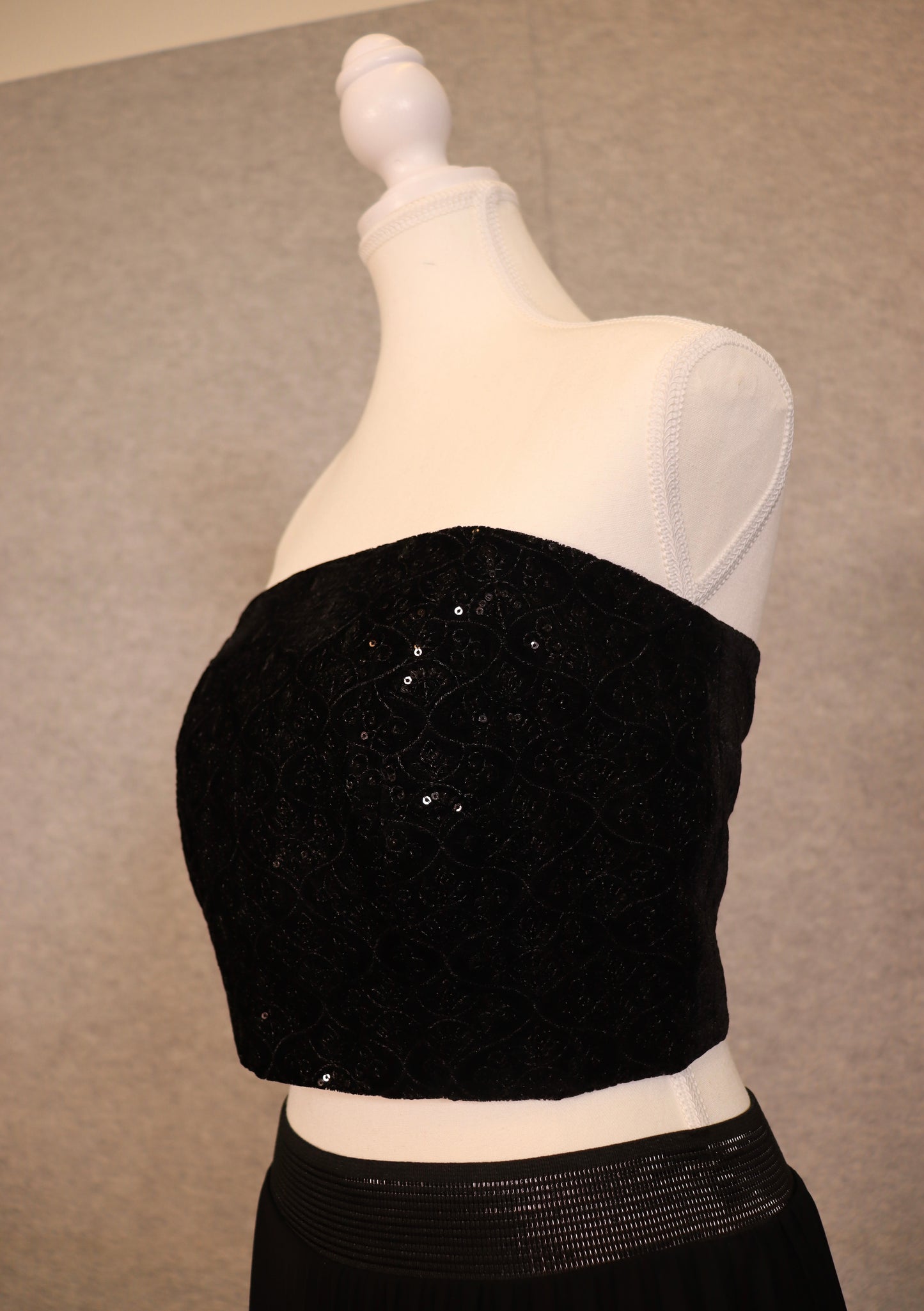 Women’s black velvet embroidered sequin crop top