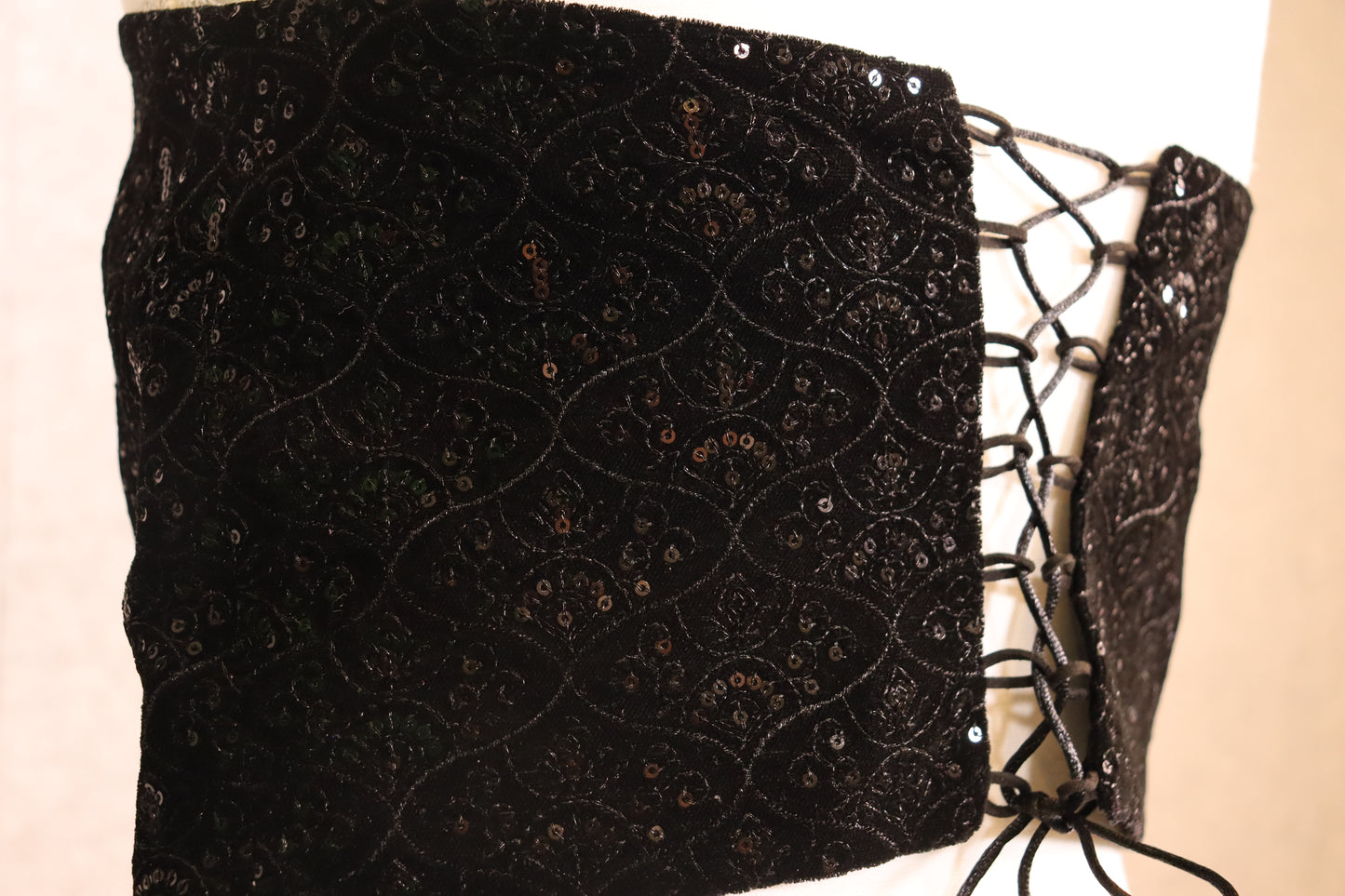 Women’s black velvet embroidered sequin crop top