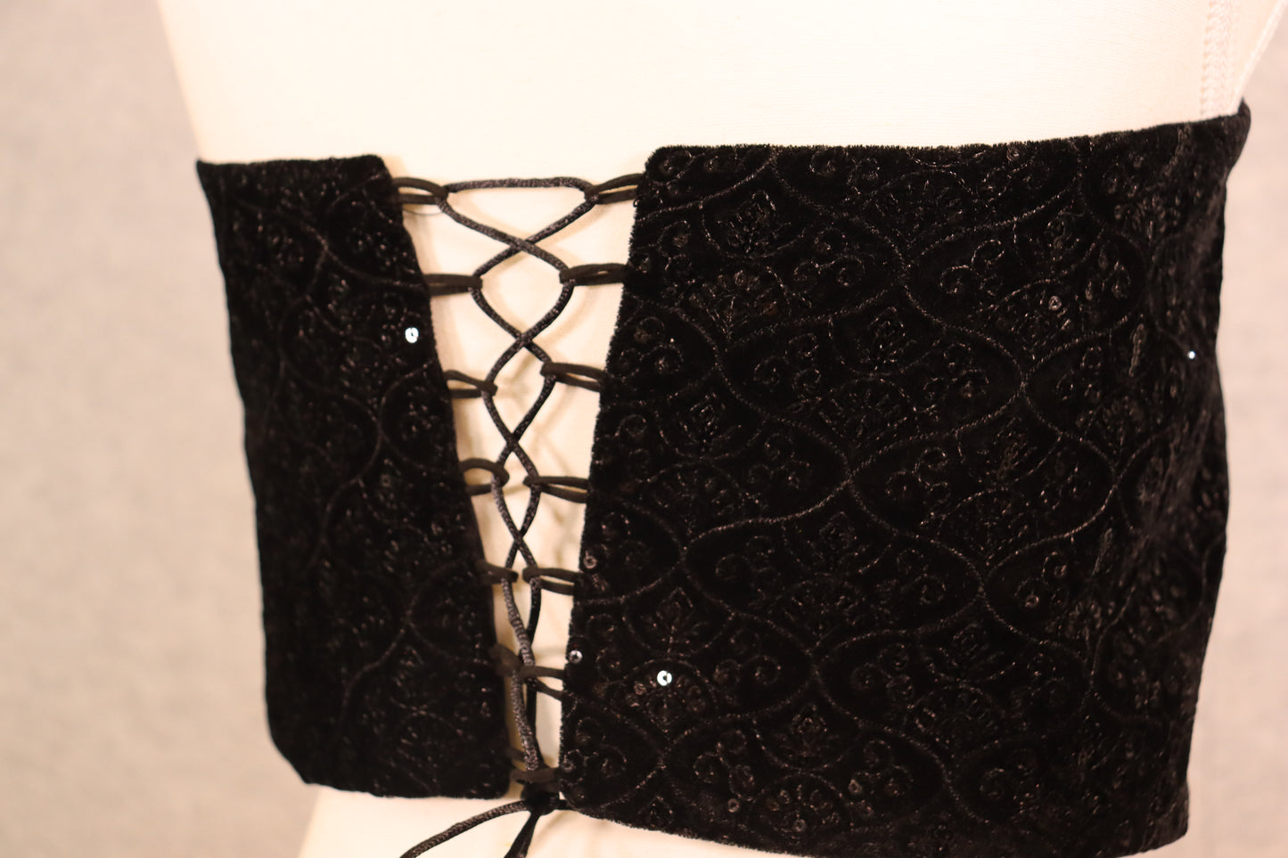 Women’s black velvet embroidered sequin crop top