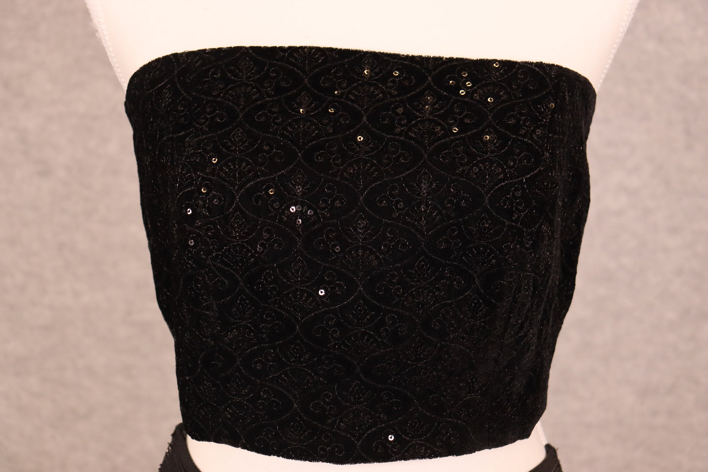 Women’s black velvet embroidered sequin crop top