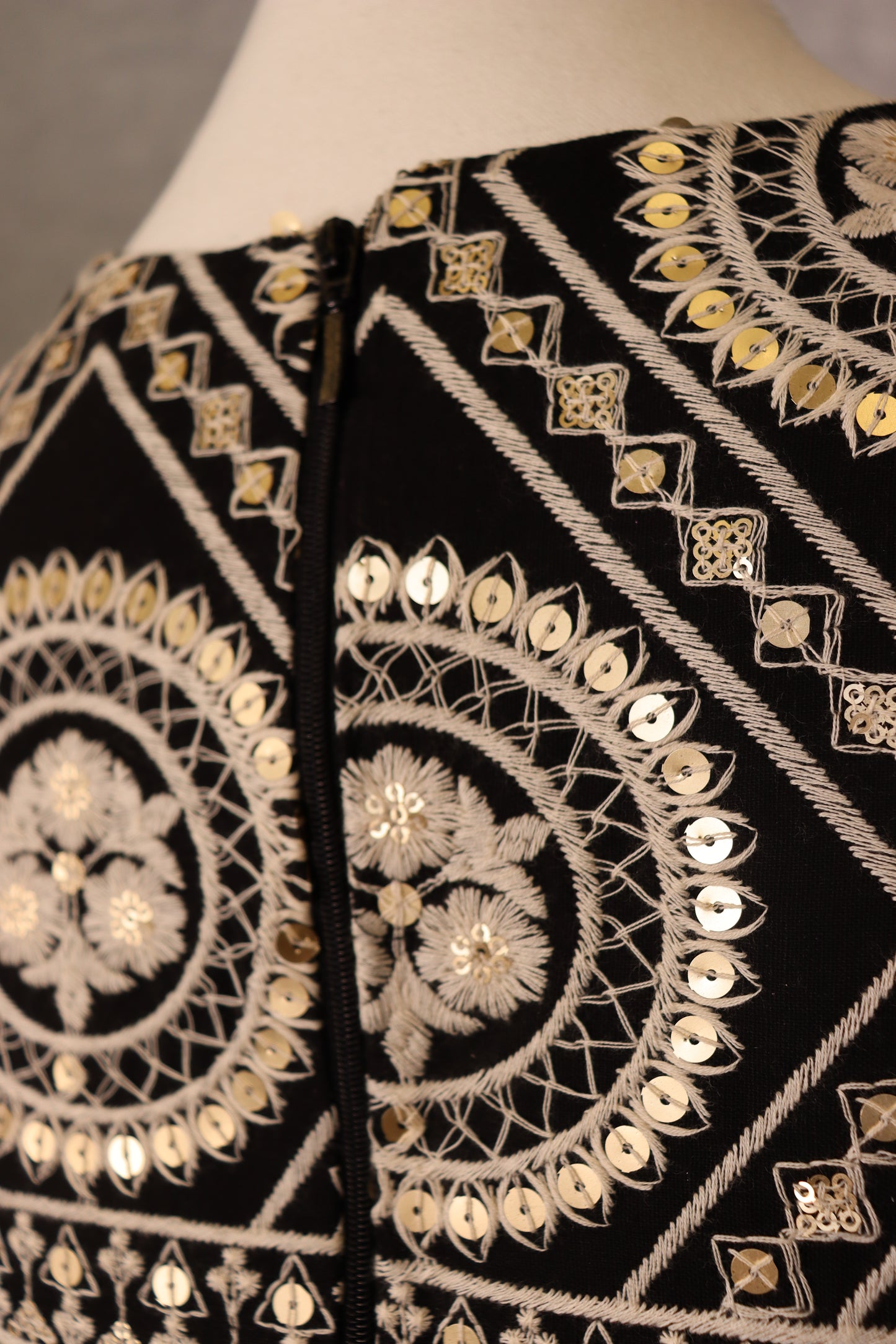 Women’s Black Cotton Embroidered golden Sequin Crop Top