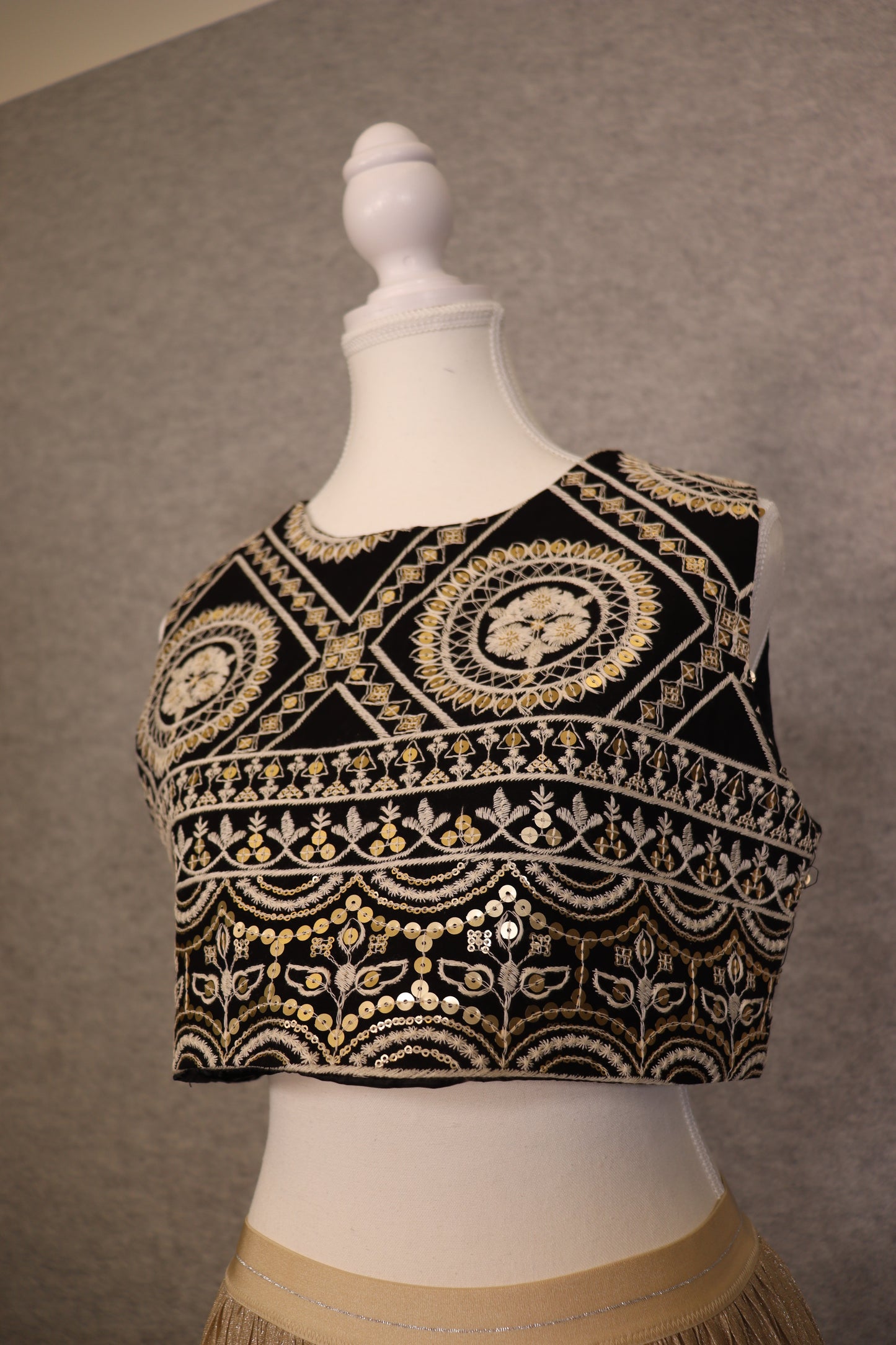 Women’s Black Cotton Embroidered golden Sequin Crop Top
