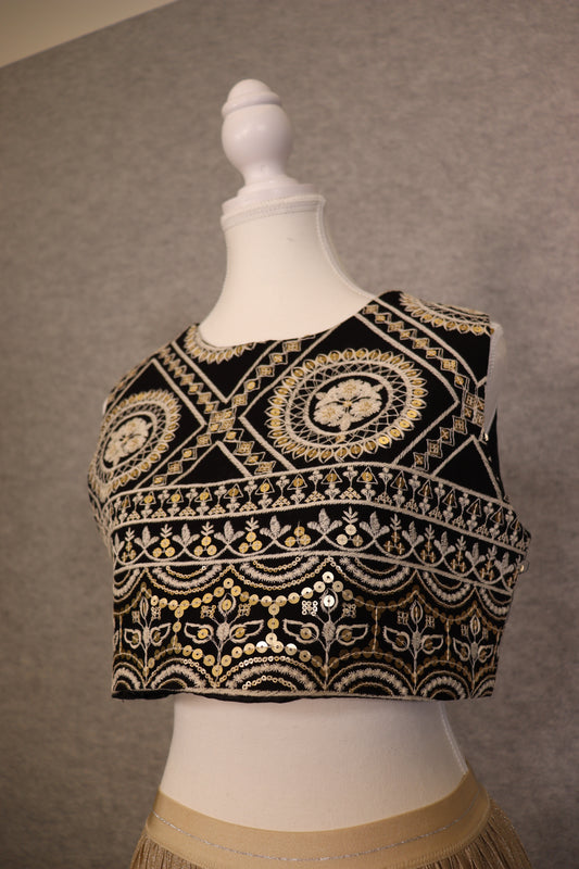 Women’s Black Cotton Embroidered golden Sequin Crop Top