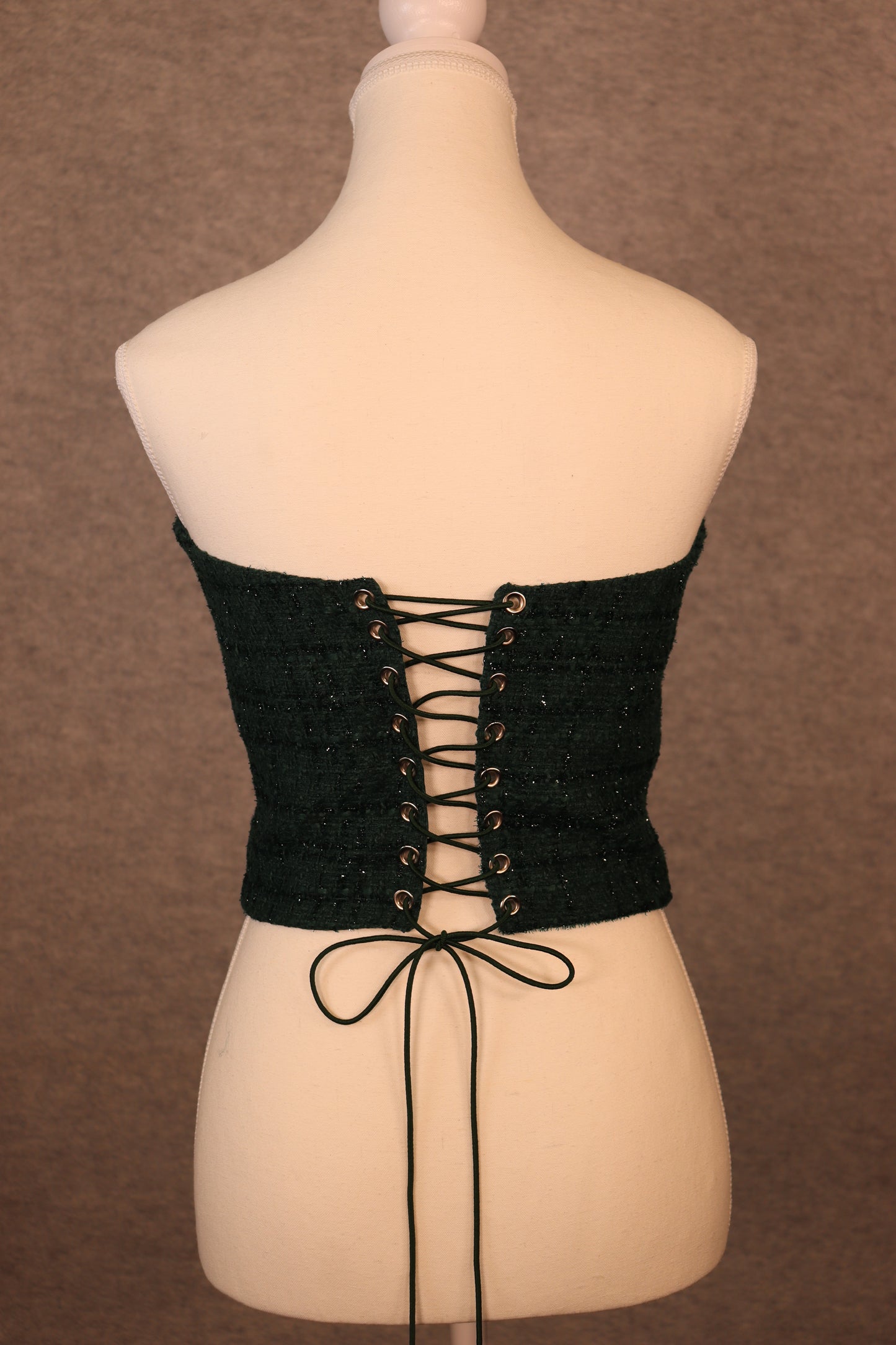 Women’s Green Chenille Lace-Up Crop Top