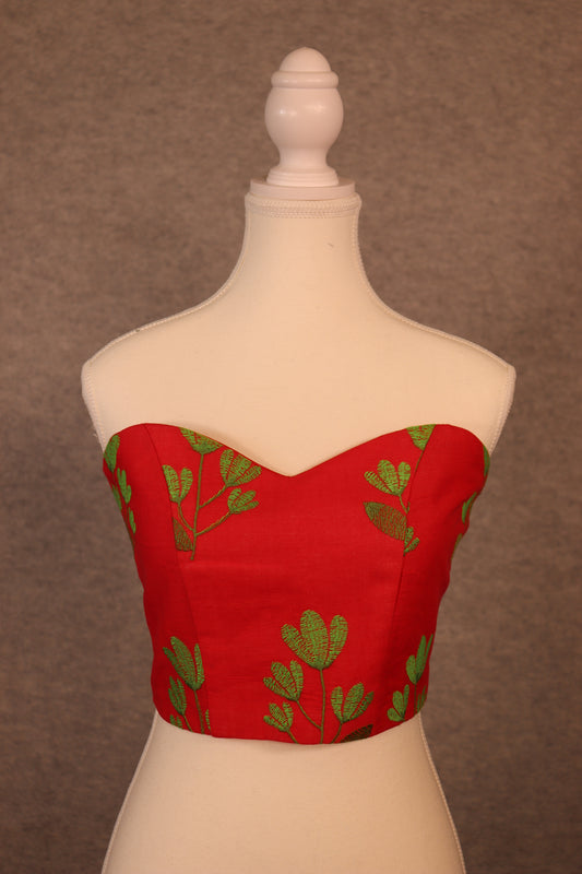 Women’s Red Cotton Embroidered Crop Top