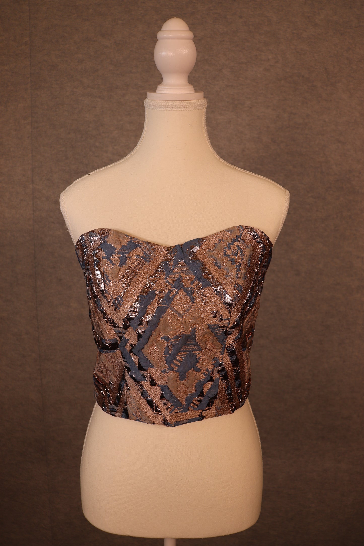 Women’s Rose gold Jacquard Lace-Up Crop Top with Blu Accent